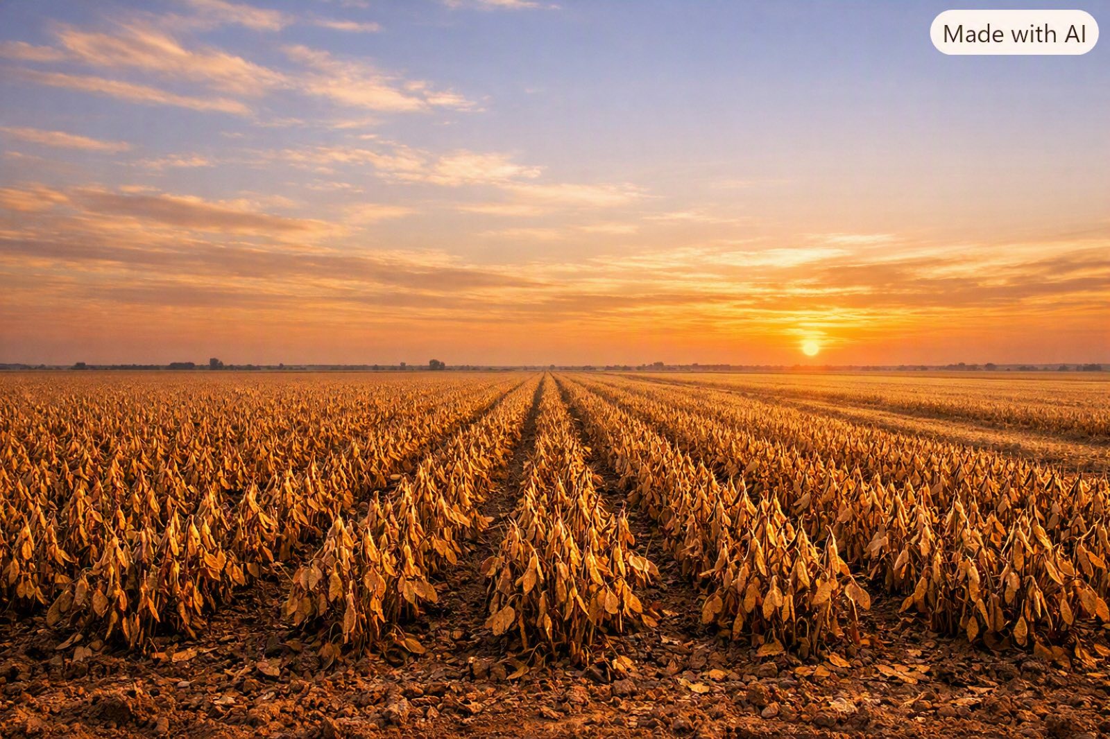 Lavoura seca, pronta para a colheita, ao pôr do sol